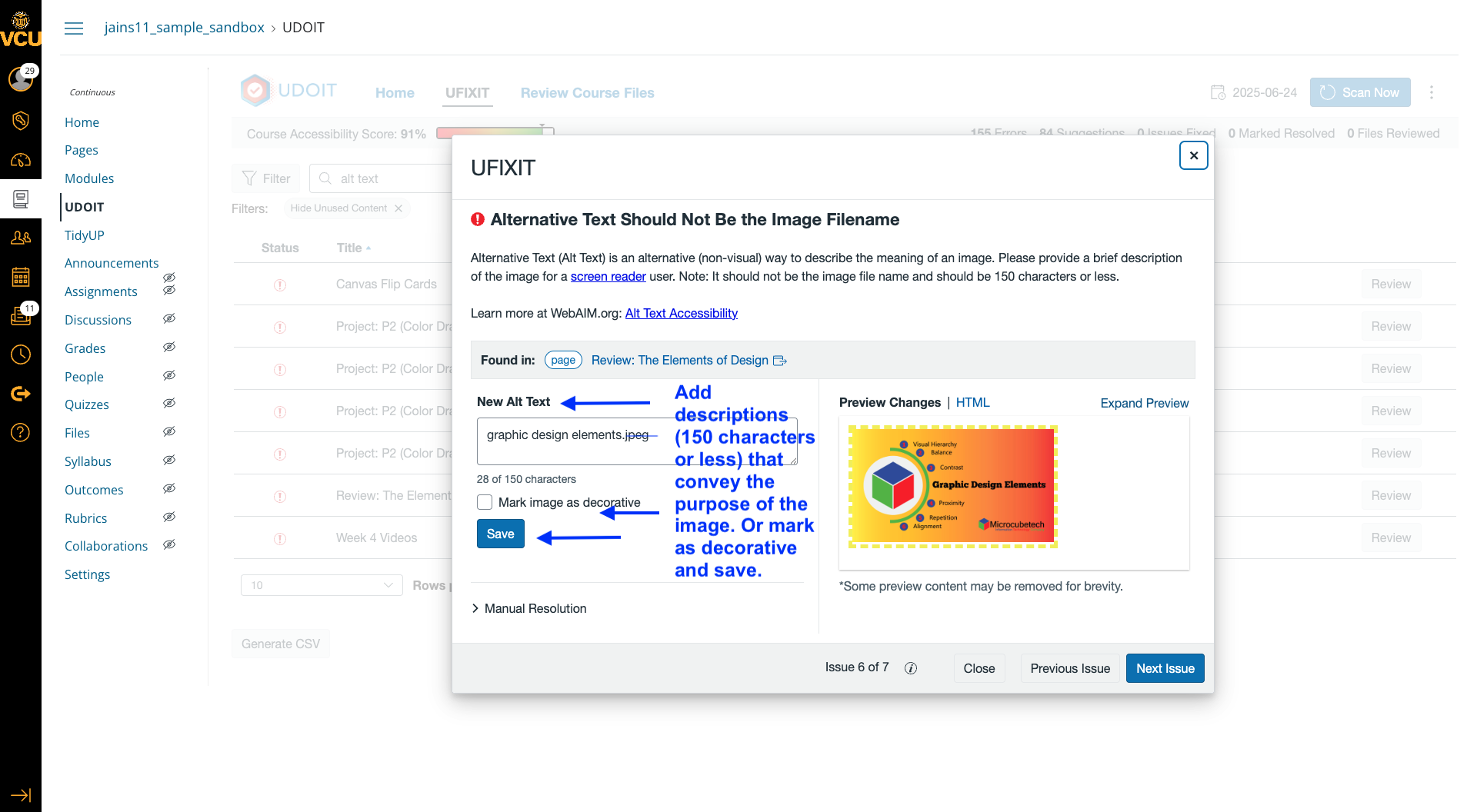Window for adding alt text in UDOIT